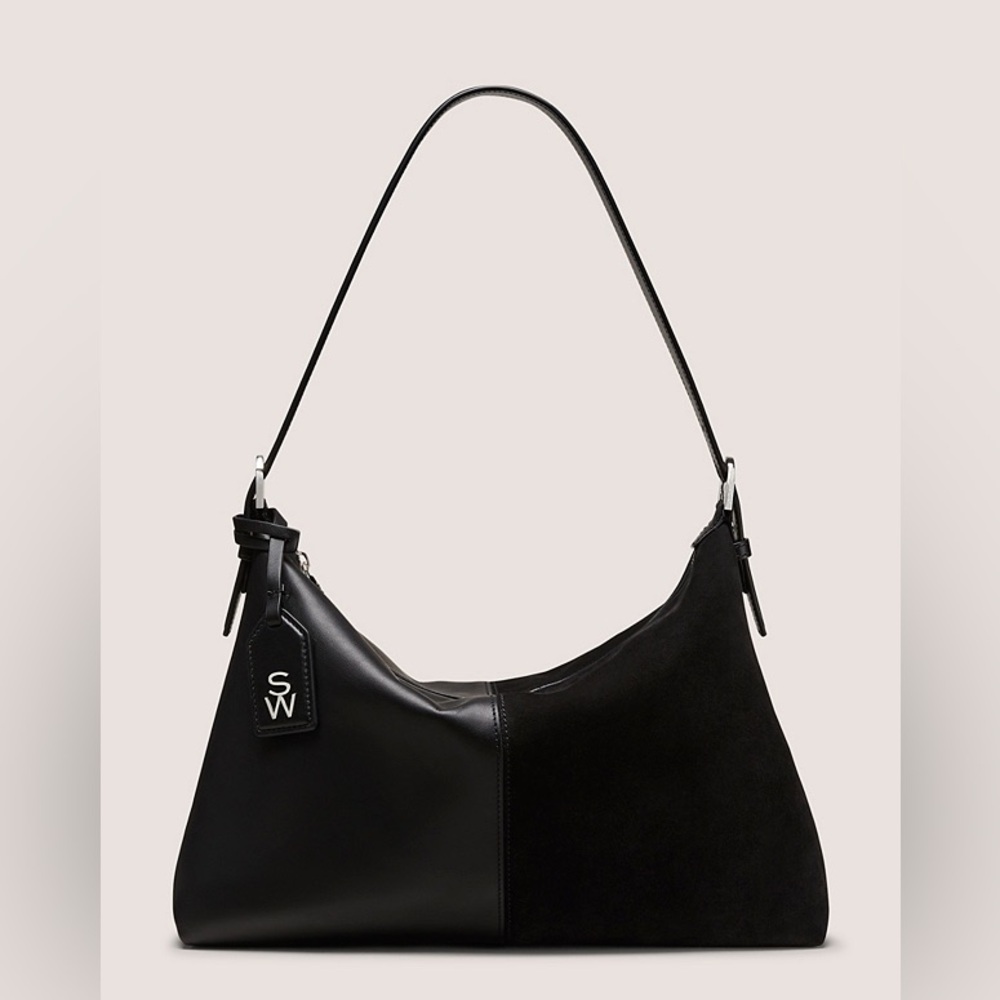 Stuart Weitzman - Black Suede Shoulder Bag - Calf Leather and Textured Suede